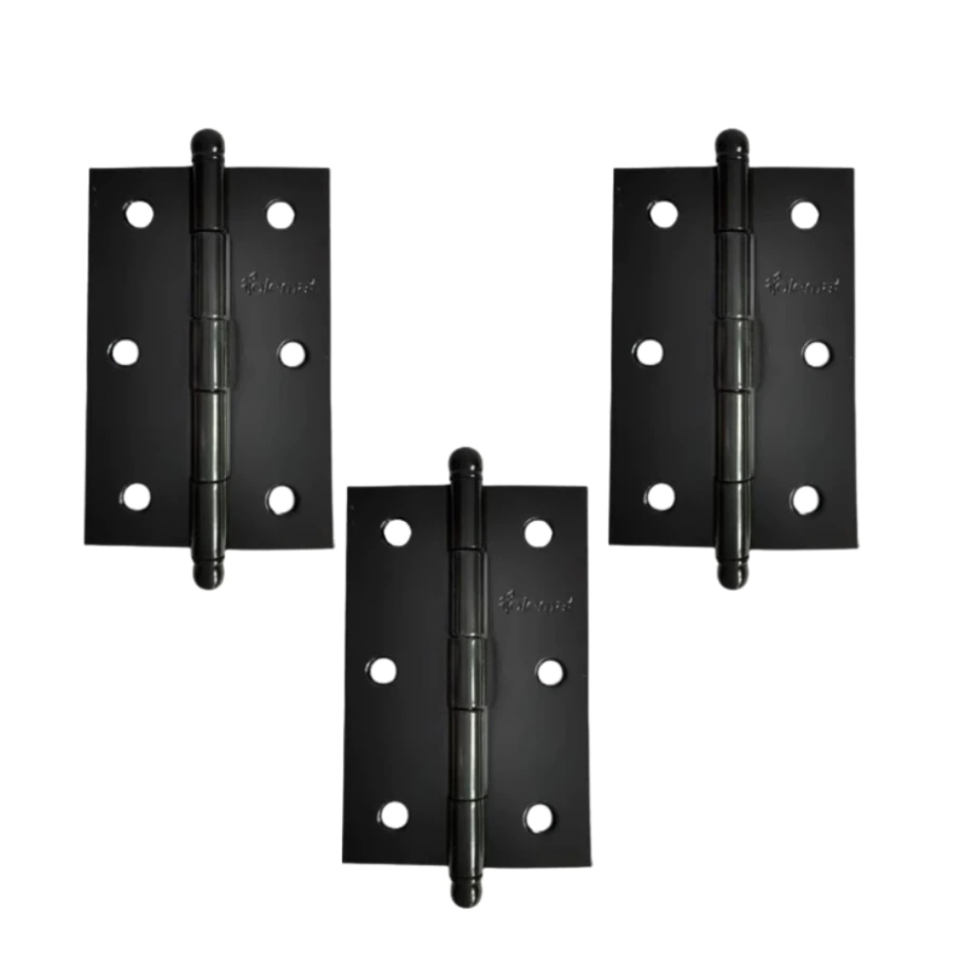 Jogo C/ 03 Dobradiça Pino Bola P/ Porta E Janela 3,5' Preta