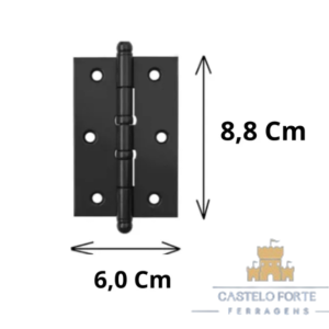 Jogo C/ 03 Dobradiça Pino Bola P/ Porta E Janela 3,5' Preta