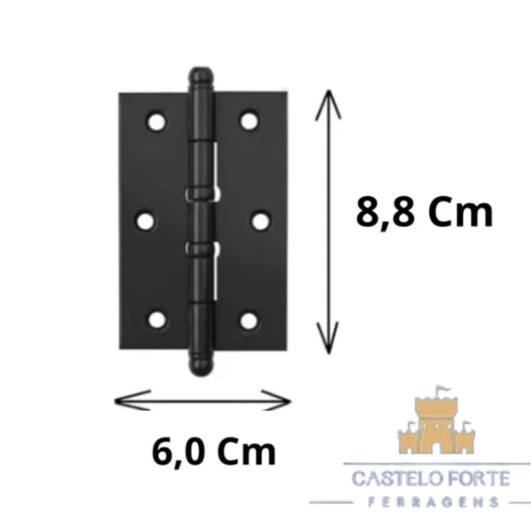 Jogo C/ 03 Dobradiça Pino Bola P/ Porta E Janela 3,5' Preta - Imagem 2