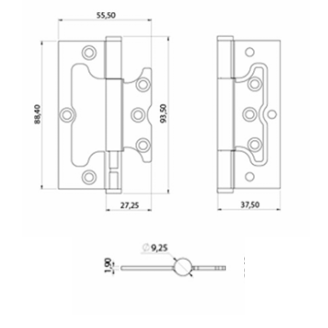 Tolemat Cartela Com 3 Dobradiças Sobrepor 3 1/2 Latonado - Imagem 4