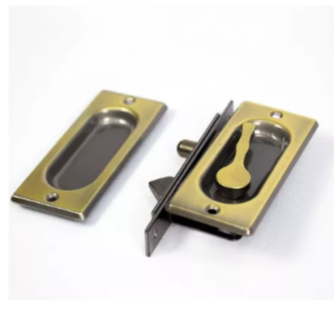 Puxador Tipo Fecho de Janela Correr Concha Tipo Embutir Latonado Oxidado União Mundial - Imagem 3