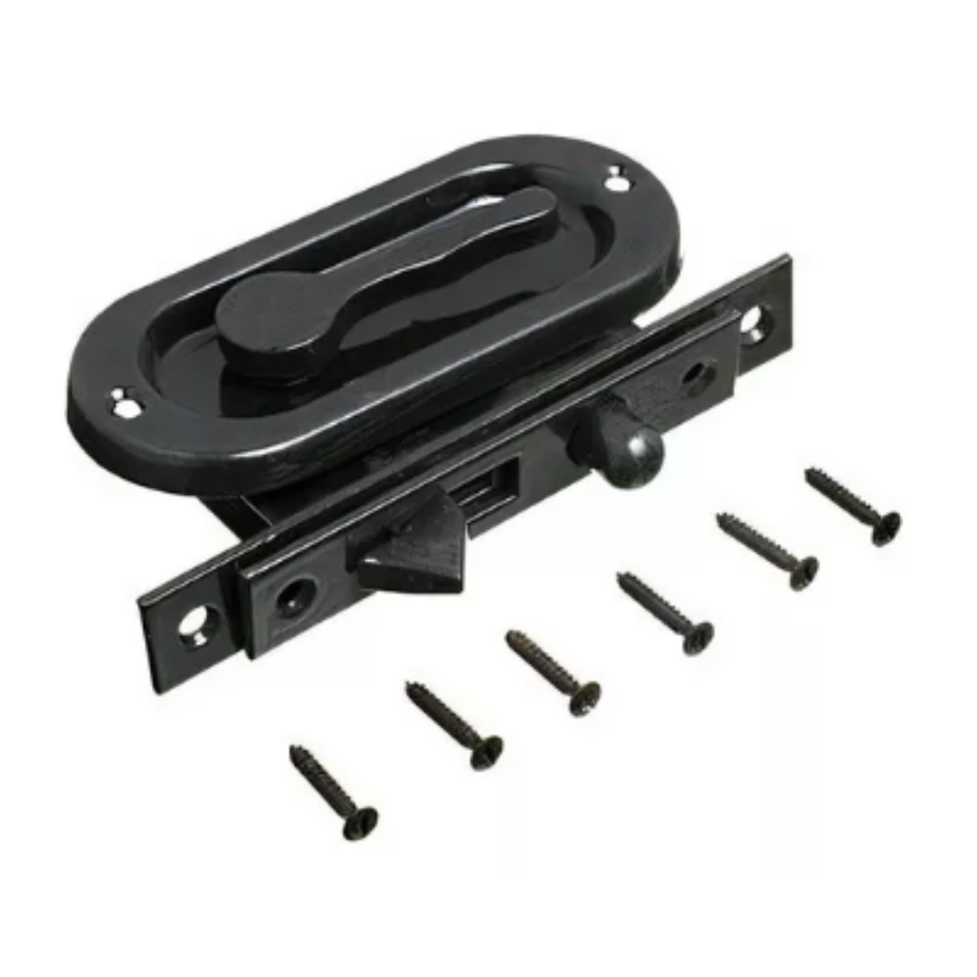 Puxador Tipo Fecho de Janela Correr Concha Embutir Preto União Mundial - Imagem 3