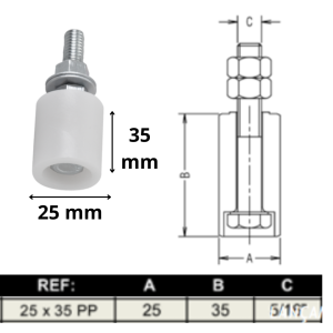 Guia Superior Rolete Nylon 25 X 35 Mm Com Parafusos 2 Peças