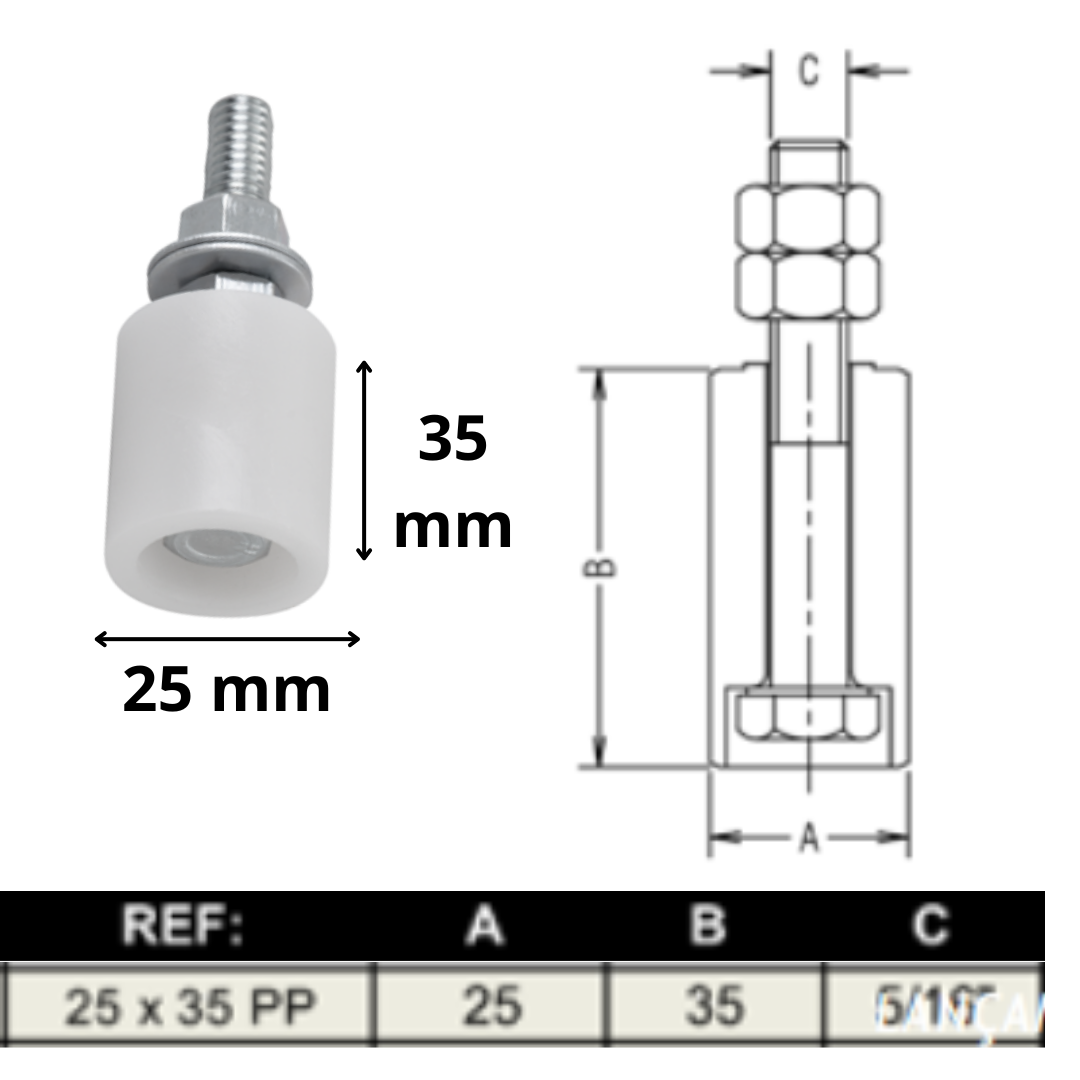 Guia Superior Rolete Nylon 25 X 35 Mm Com Parafusos 2 Peças - Imagem 2