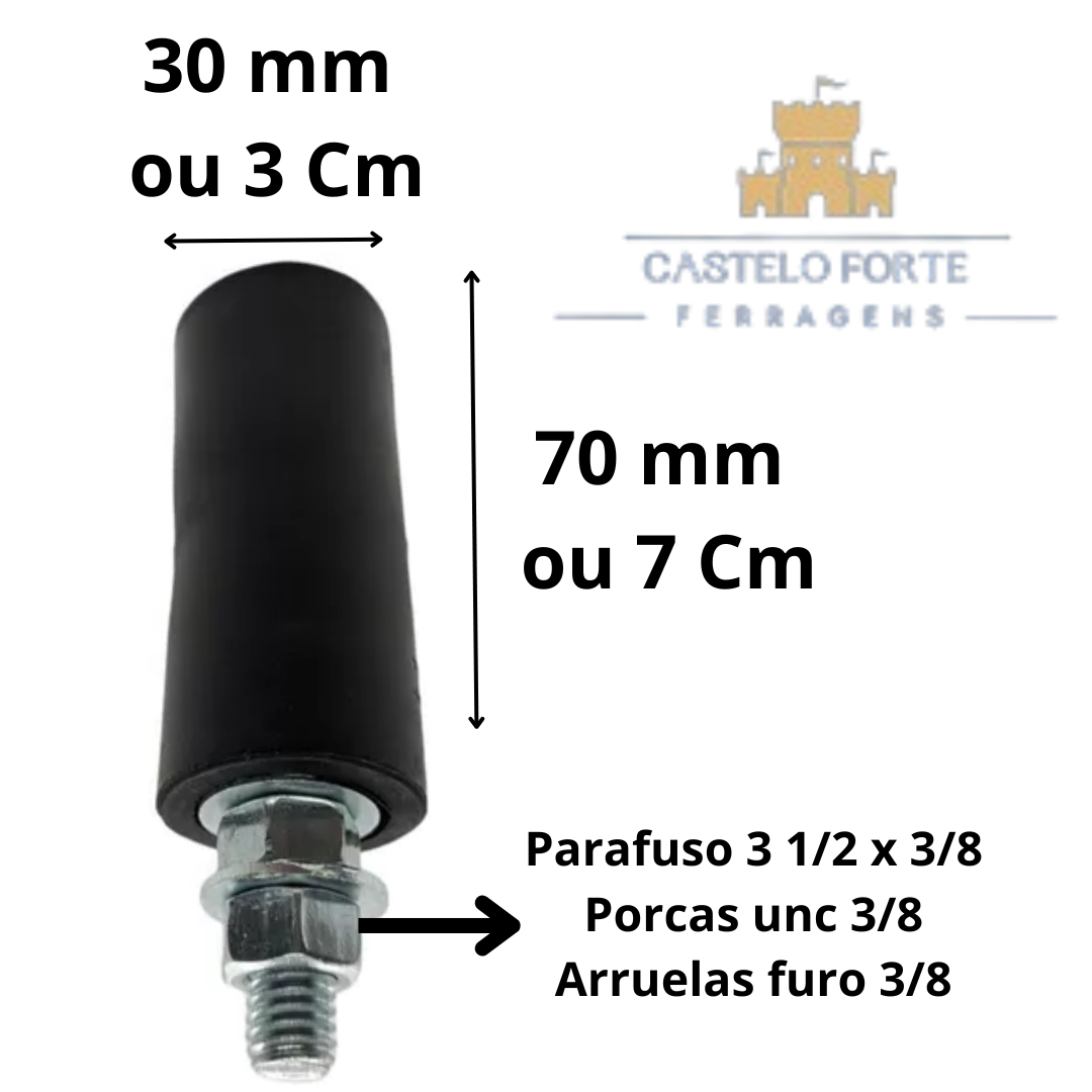 Guia Superior Rolete Nylon Preto 30x70 Mm C/ Parafusos 4 Und - Imagem 2